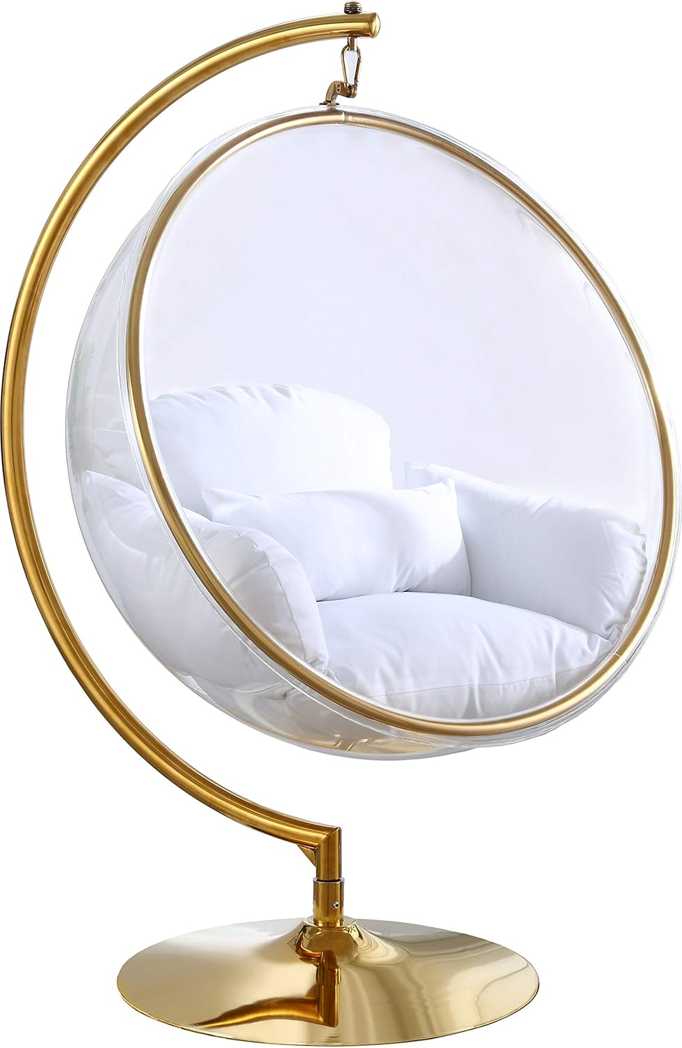 Contemporary Clear Acrylic Accent Swing Chair with Gold Metal Base