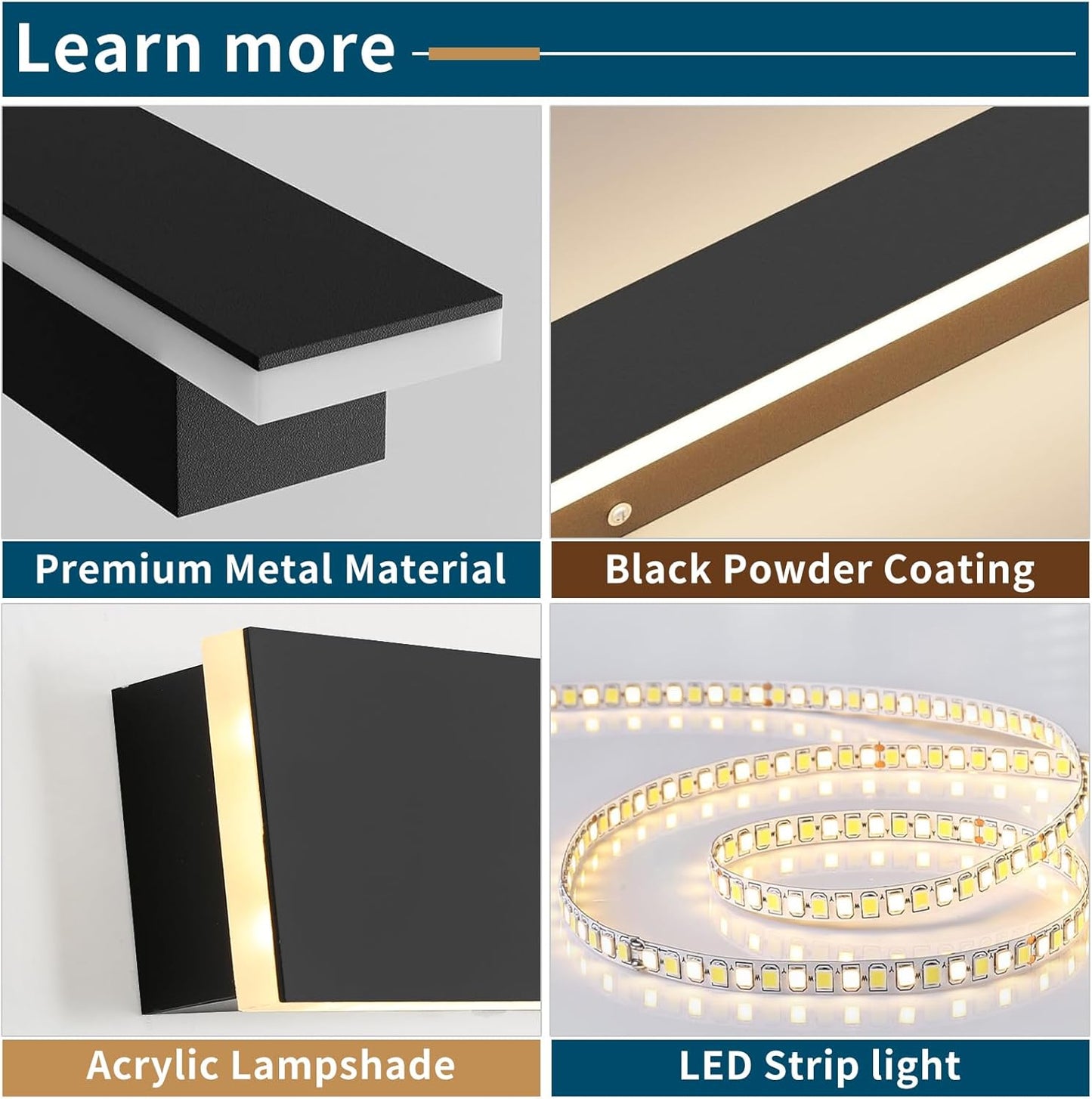 23.6inch Modern Outdoor Wall Light, LED Long Wall Sconces Lighting 3 Color Lights