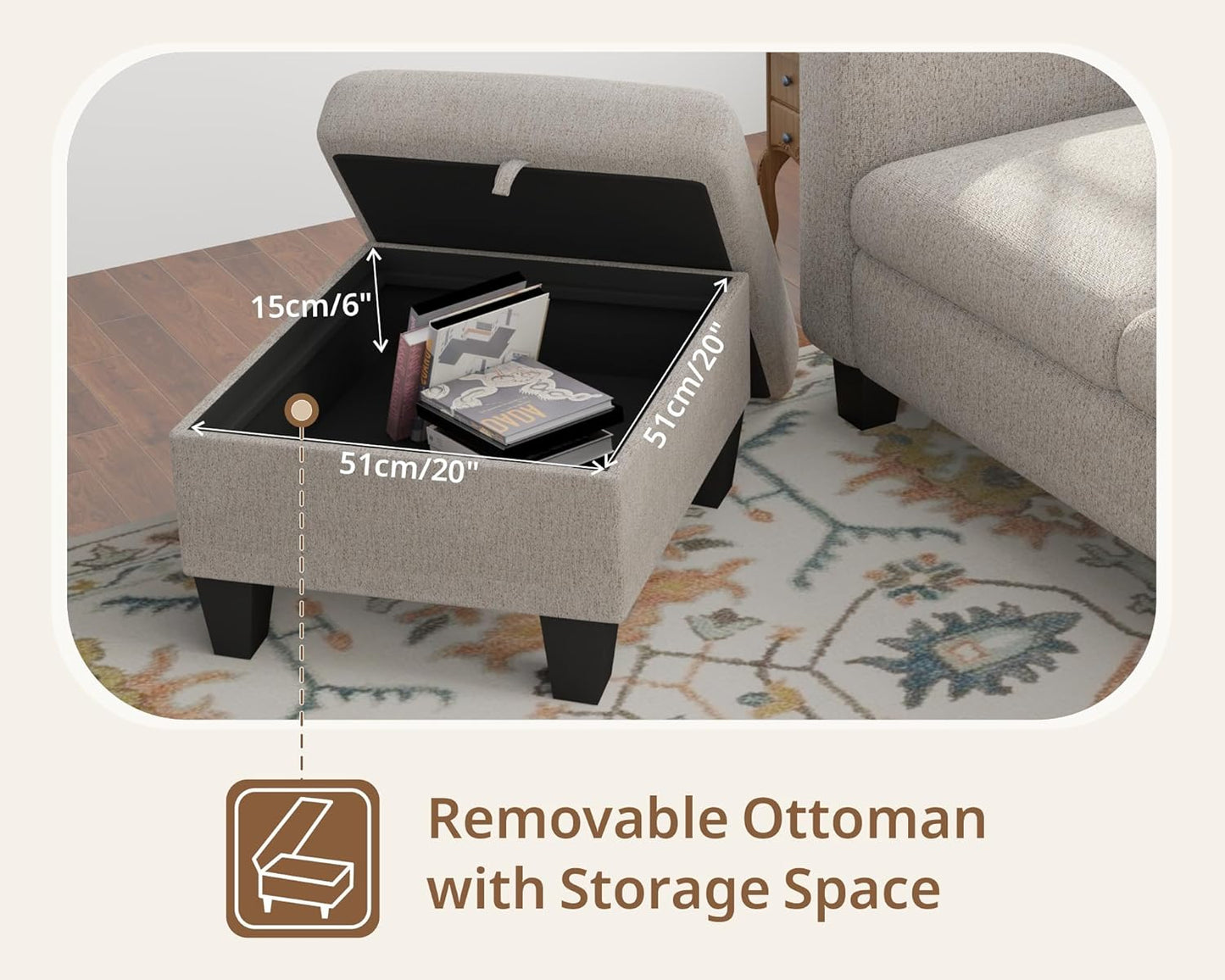 Sectional Couches for Living Room 78" L Shaped Sofa with Storage Ottoman