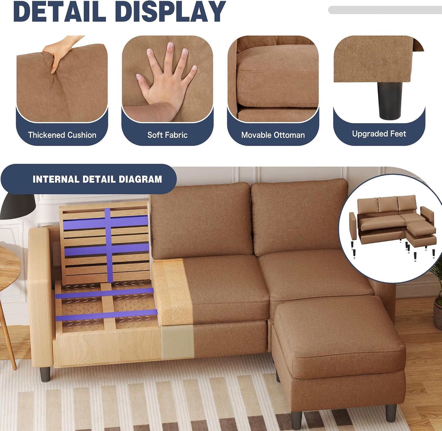 Shintenchi Small Sectional Couch with Ottoman