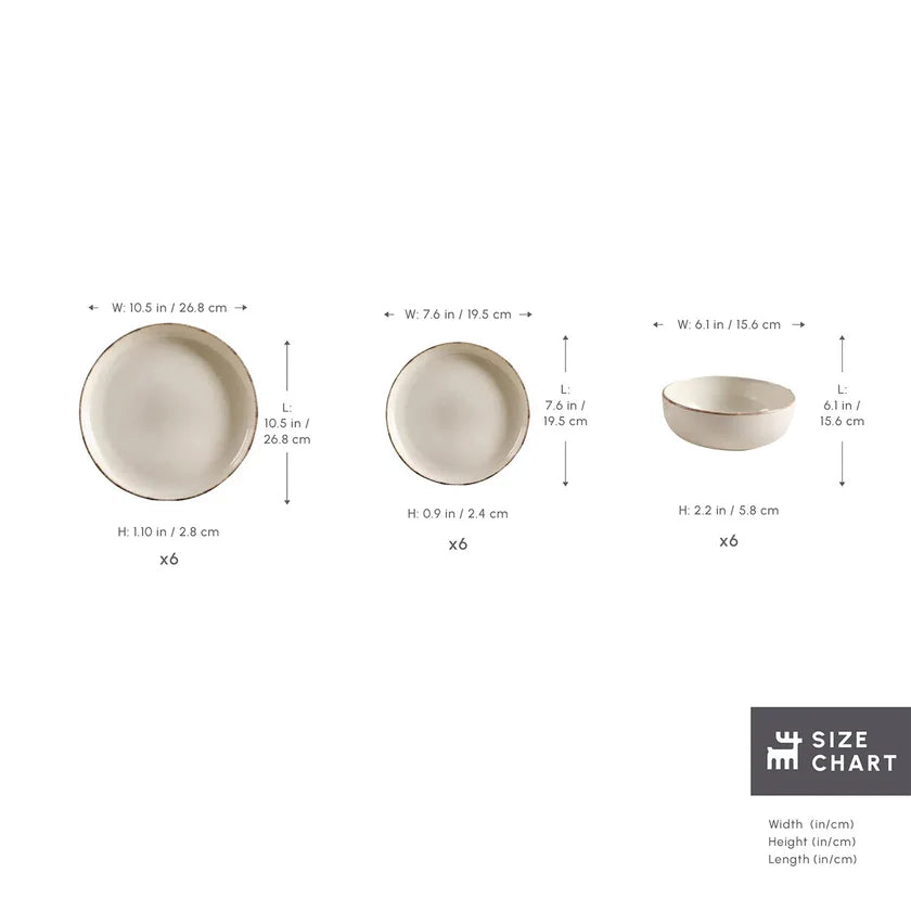 18-Piece Stoneware Dinner Set for 6 People, Cream