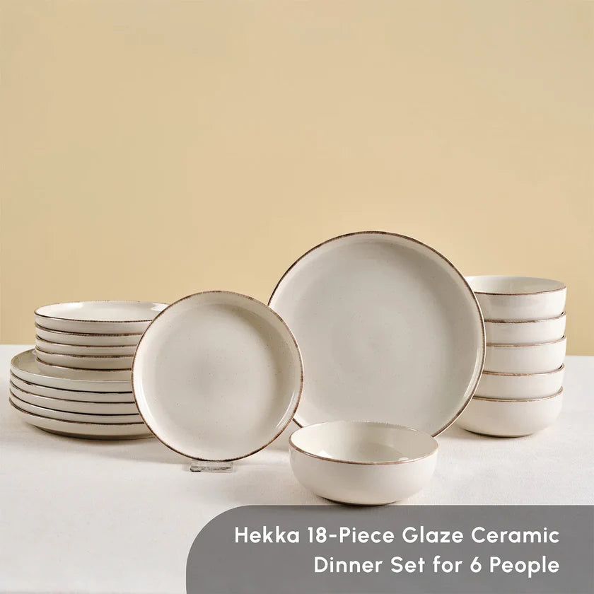 18-Piece Stoneware Dinner Set for 6 People, Cream