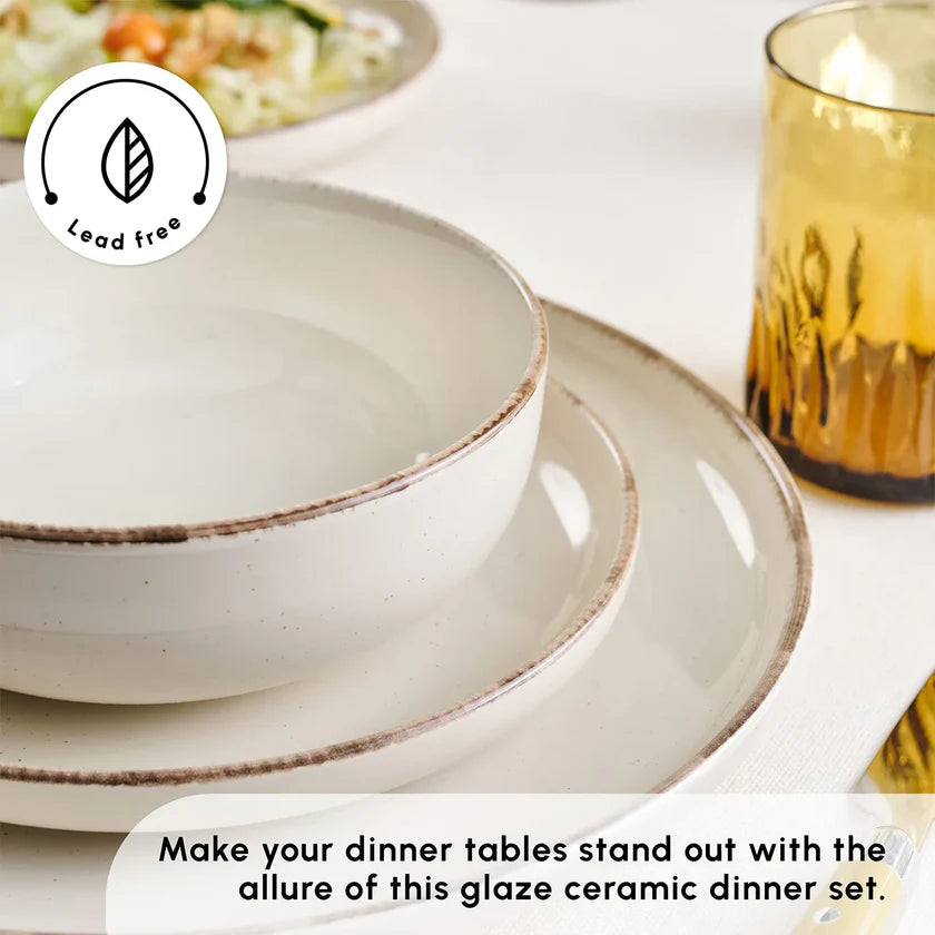 18-Piece Stoneware Dinner Set for 6 People, Cream