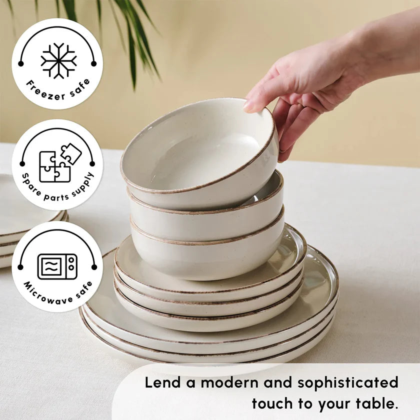 18-Piece Stoneware Dinner Set for 6 People, Cream