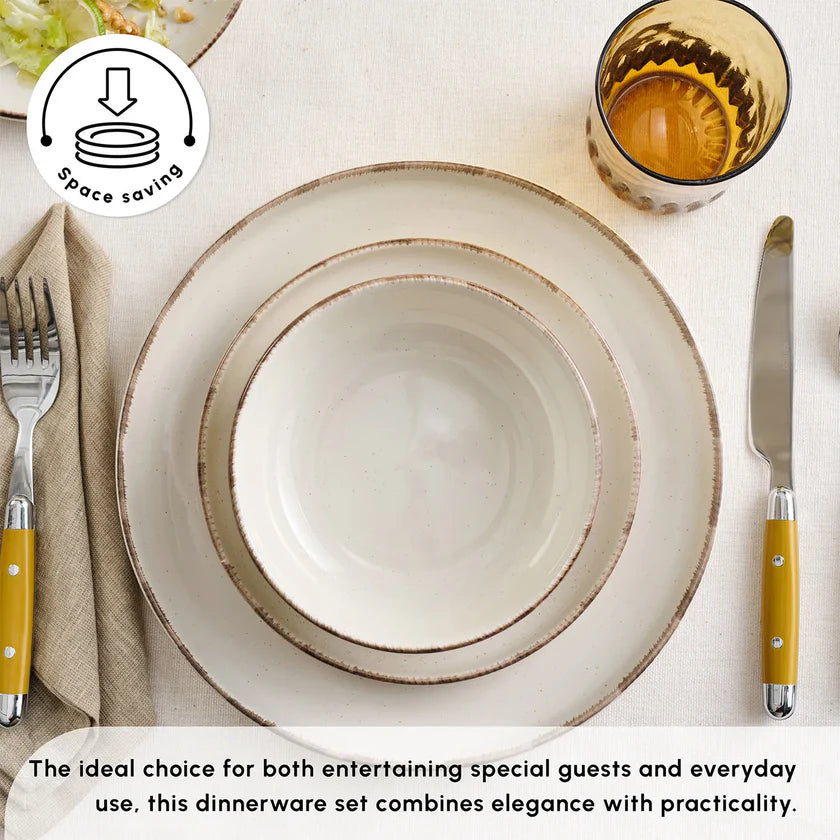 18-Piece Stoneware Dinner Set for 6 People, Cream